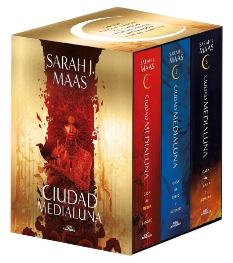 Estuche de la saga Ciudad Medialuna, de Sarah J. Maas, con Casa de tierra y sangre, Casa de cielo y aliento y Casa de llama y sombra