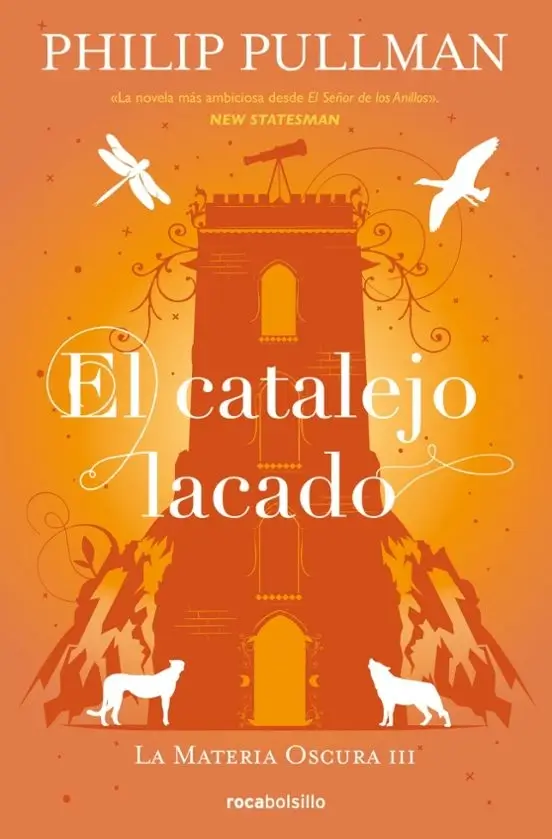 Portada de El catalejo lacado, de Philip Pullman, volumen 3 de la saga La Materia Oscura