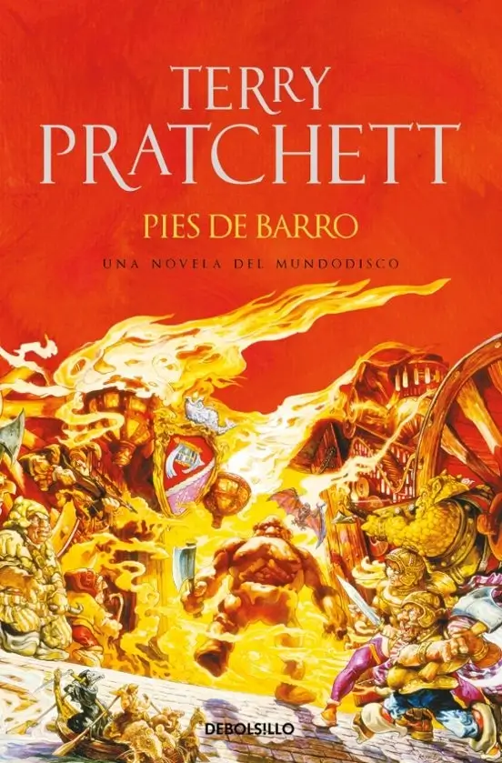 Portada de Pies de barro, de Terry Pratchett, volumen 19 de la saga Mundodisco