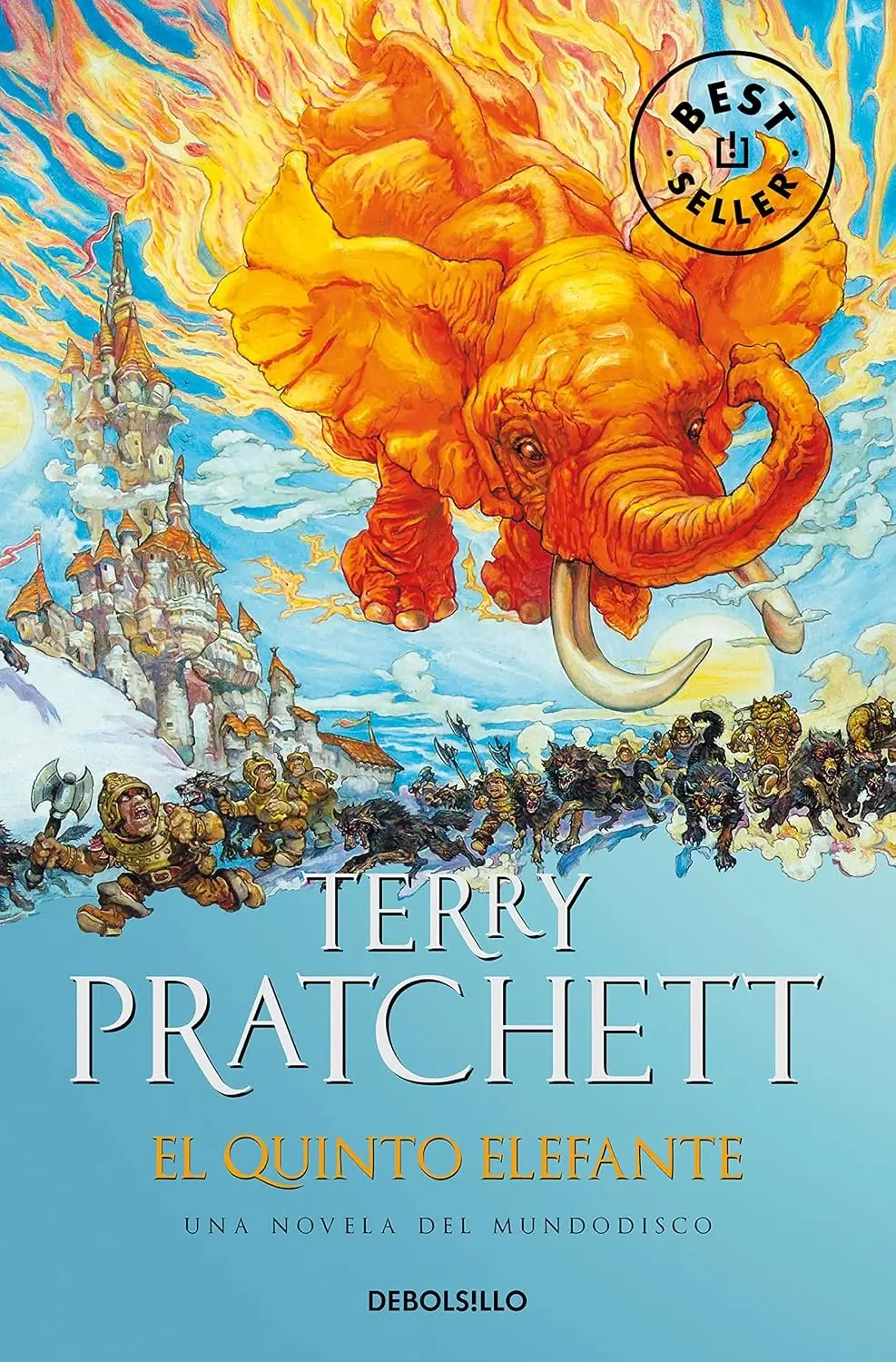 Portada de El quinto elefante, de Terry Pratchett, volumen 24 de la saga Mundodisco